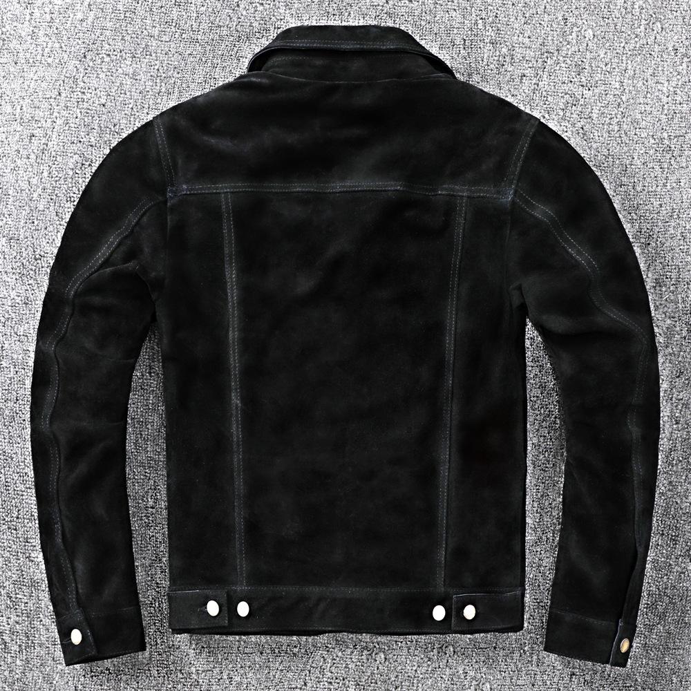 Kurtka z dwuwarstwowej skóry zamszowej bydlęcej Męska kurtka skórzana motocyklowa dżinsowa Kurtka dopasowana