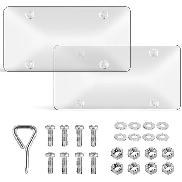 License Plate Protector 2 Pack, Clear License Plate Cover 12.08 * 6.02’’ Universal, Plate Cover For Car Plastics, Car Frame Cover Shield With