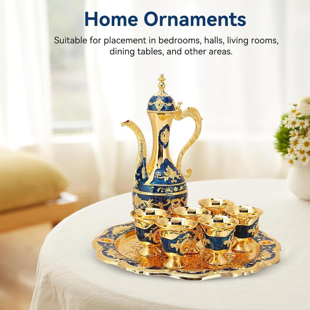 Tea Sets, Vintage Coffee Pot Set with 6 Coffee Cup and Tea Tray Luxury Teapot Set Tea Party Set Art Crafts Wedding Gift