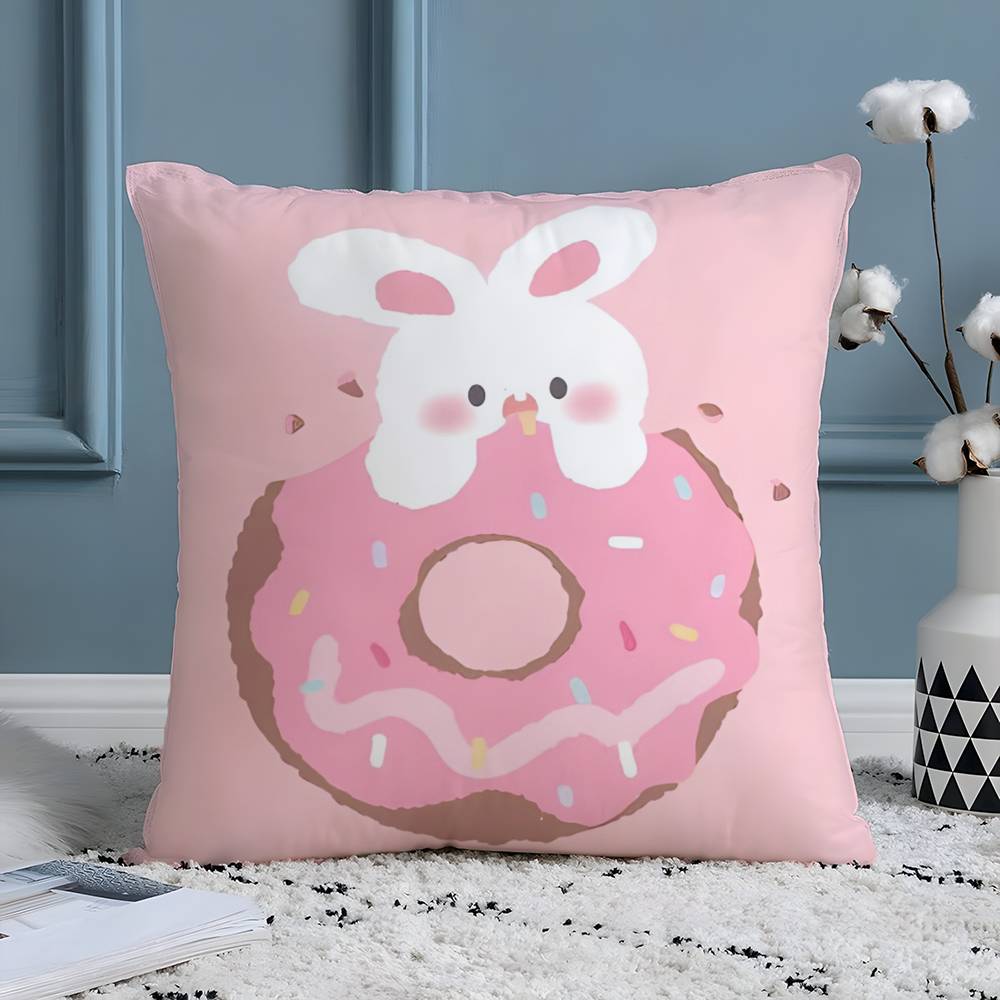Food Lovers Cartoon Cute Donuts Pillow Case Silky Elegant Comfort Sofa Bed  Invisible Zipper Beach Pillowcase