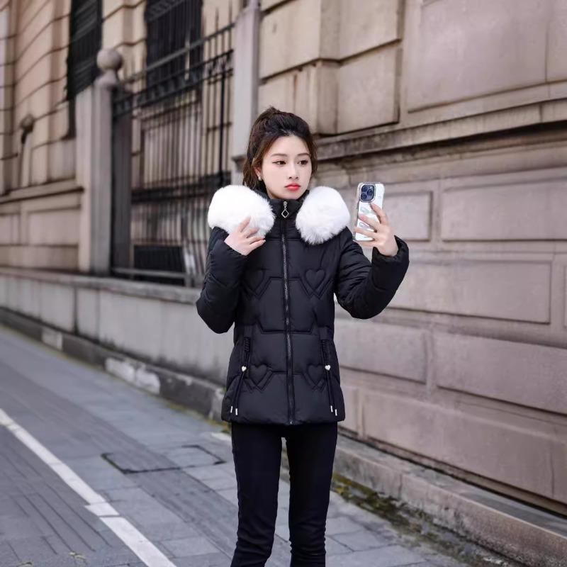 New big fur collar short slim and thin cotton-padded coat women's removable hat student jacket cotton-padded jacket