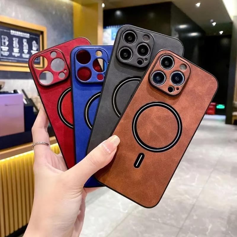 1Pc New Magnetic Iphone Case Luxury Retro Matte Leather Wireless Charge Case For Iphone 15 14 13 12 11 Pro Max Shockproof Cover
