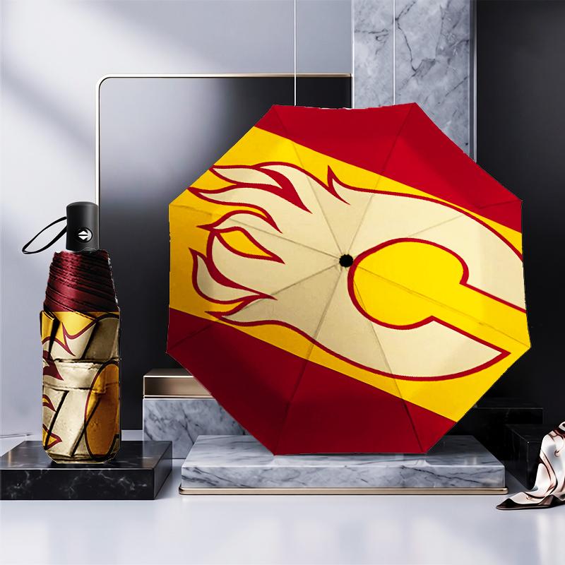 Flames Hockey Team Logo Umbrella Folding umbrella, automatic umbrella 8-Frame for Travel, camping Use Gift for Halloween Christmas