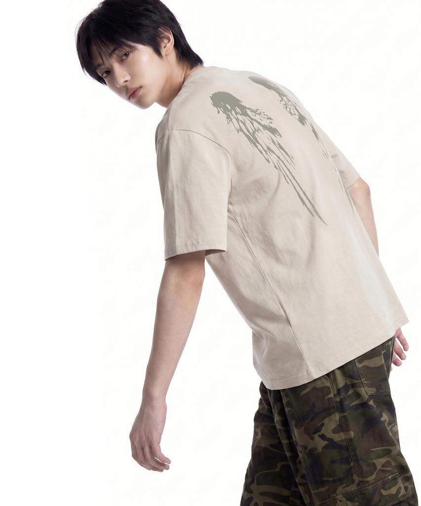 GRAVER [Unisex]Wings Henley Neck Short Sleeve T-Shirt_2 Colors