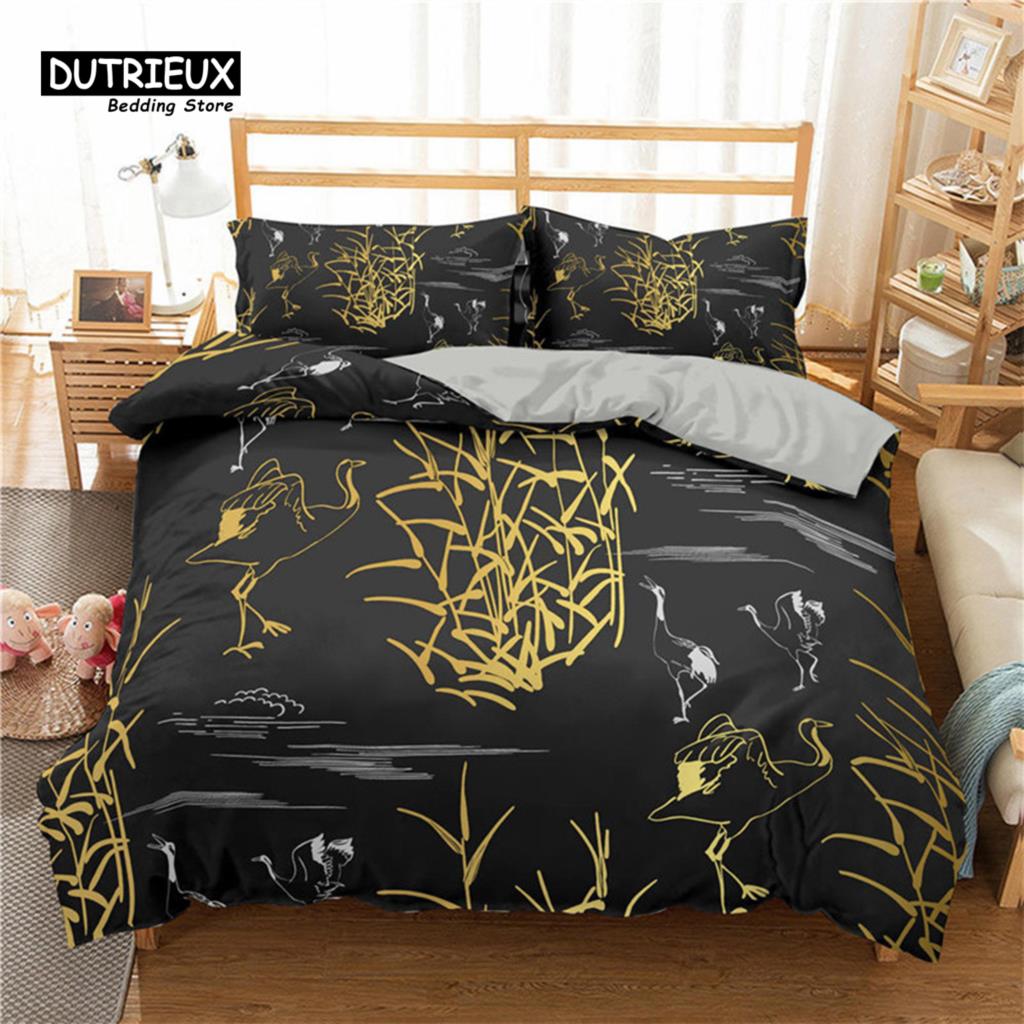 Golden Floral Bedding Set Queen Size Microfiber Bohemia Flowers Leaves 3D Print Duvet Cover For Kids Teens Adults Bedroom Decor