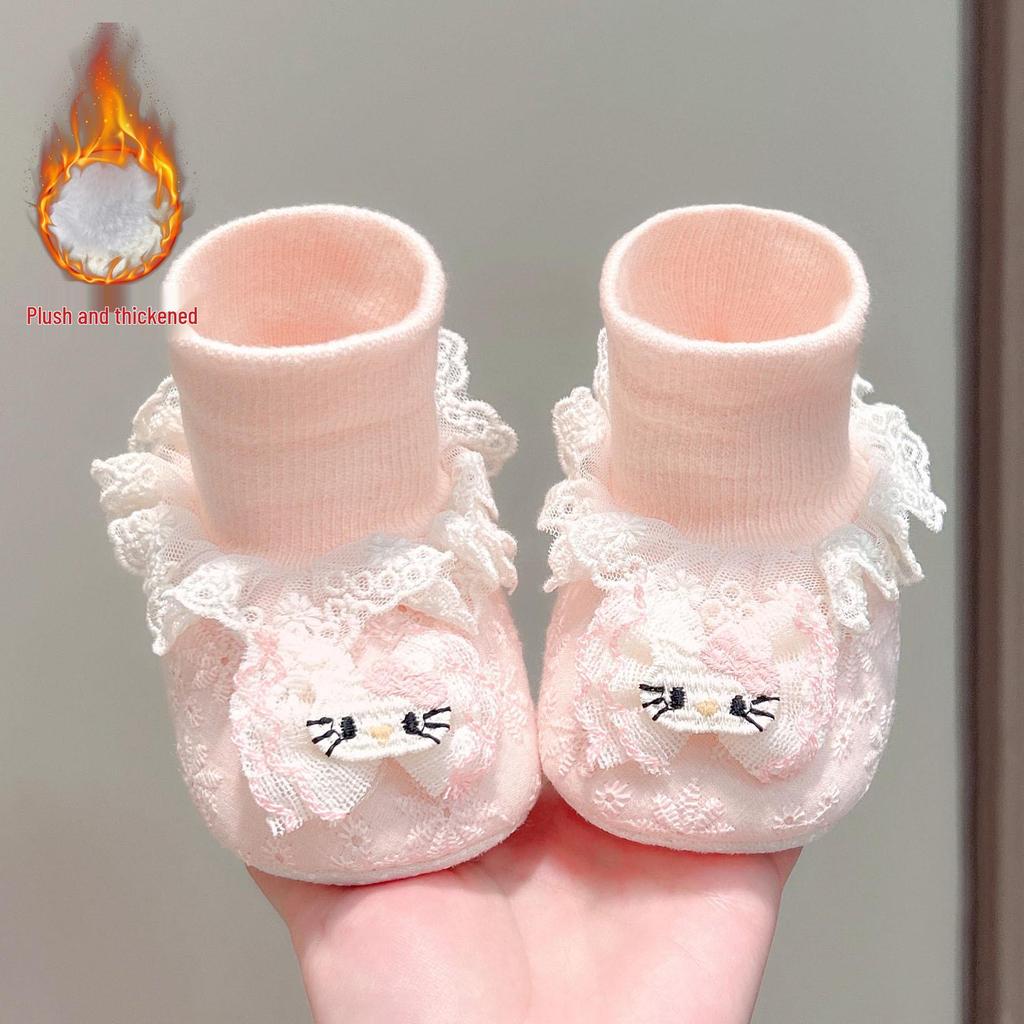 Florale Schleife Anti-Rutsch Plüsch Lauflernschuhe für Baby-Mädchen (1 Jahr)