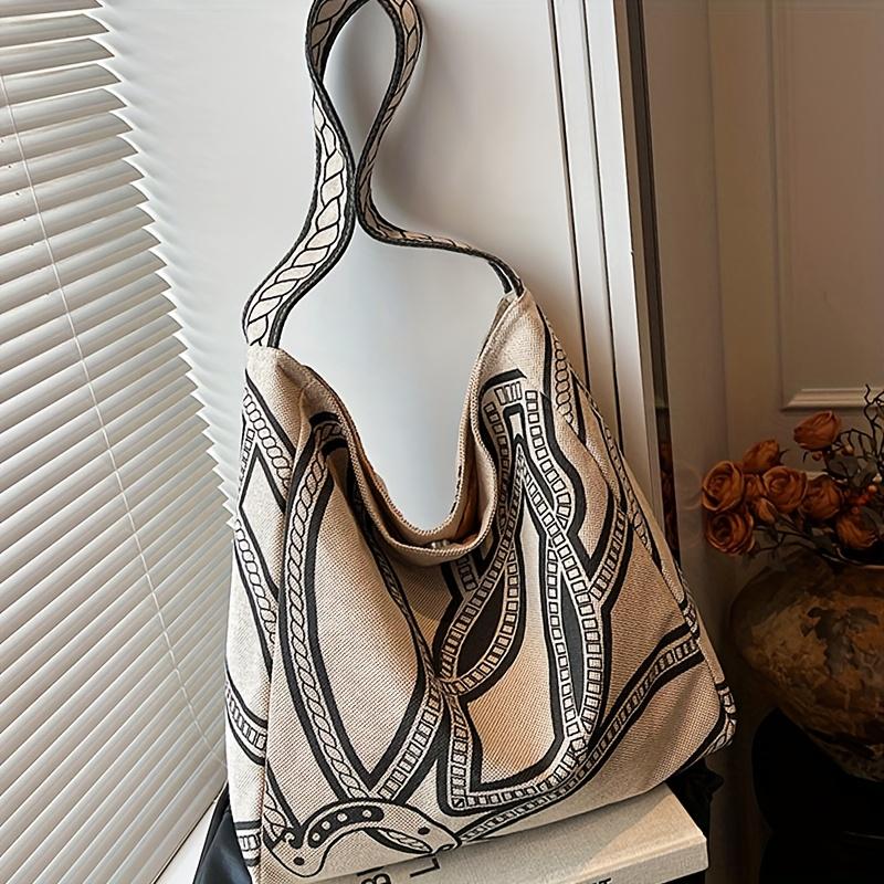 

Geometric Pattern Canvas Tote Bag for Women, Versatile Large Capacity Shoulder Bags Straps, Magnetic Closure Polyester Lining хаки