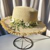 Sun Hat Wide Brim Floppy Edges Breathable Woven Straw Hat with Chrysanthemum Garland Lightweight Summer Beach Travel Hat