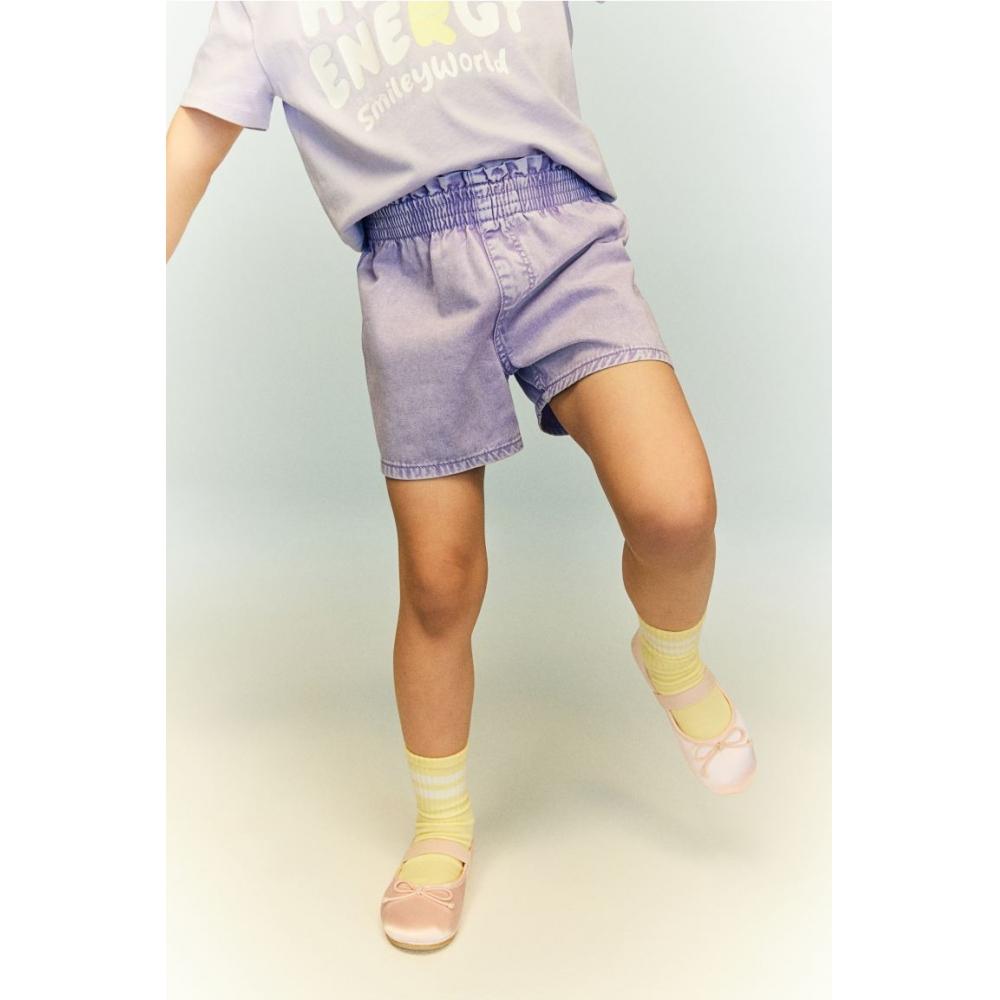 

H M Loose Fit Denim Shorts Washed Purple
