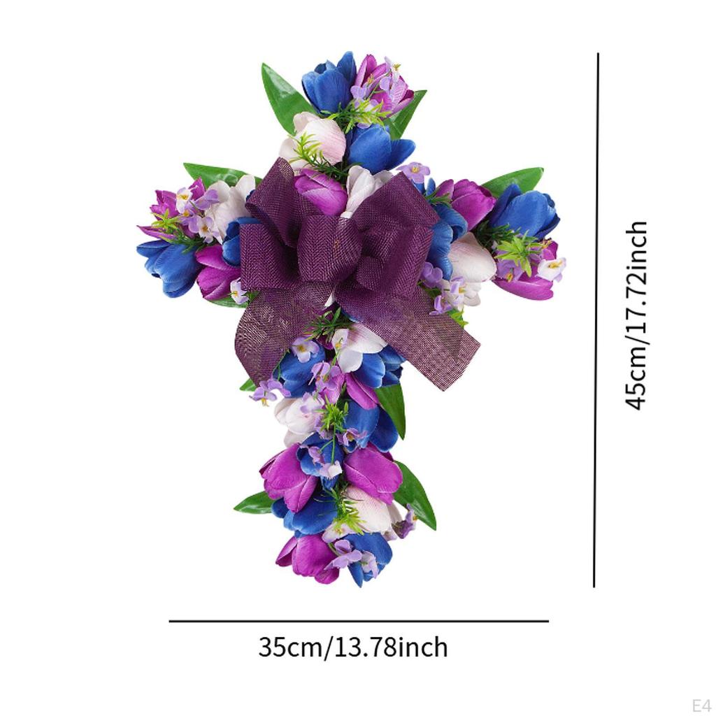Wreath for Front Door, Cross Design with Artificial Flowers Easter Celebrations