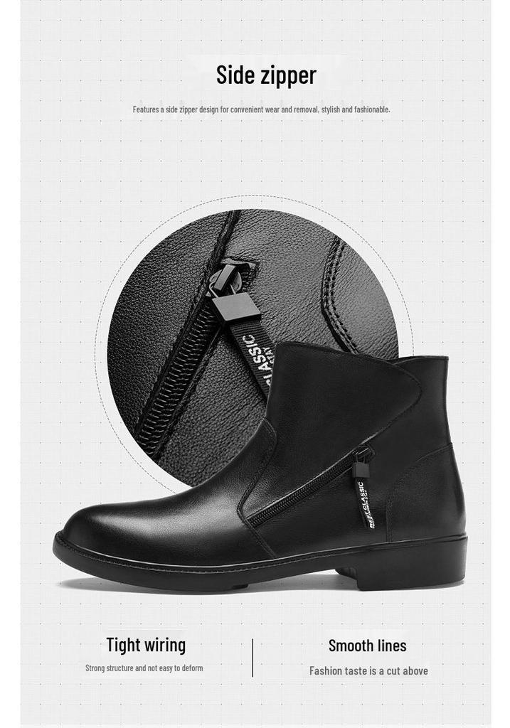 Plus Size Men's Leather Chelsea Boots - Warm, Thickened, First Layer Cowhide