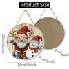 Vintage Santa and Snowman Patterned Round Wooden Hanging Plaque Rustic Farmhouse Wall Sign for Holiday Home Porch Winter Indoor Outdoor Decor