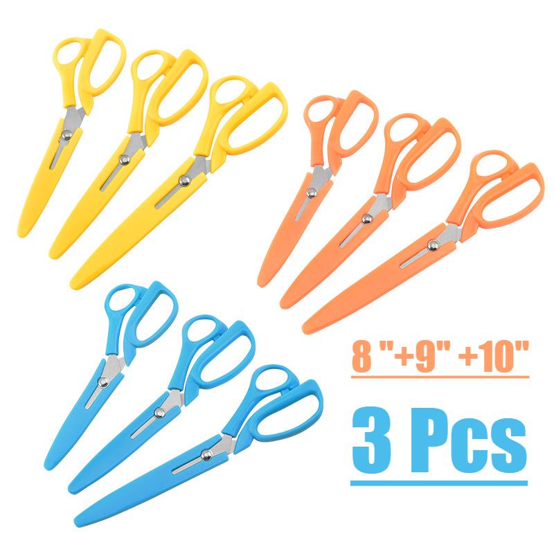 3Pcs Multi-size Stainless Steel Tailor's Scissors with Protective Cap Household Fabric Leather Cutter Sewing Special Scissors
