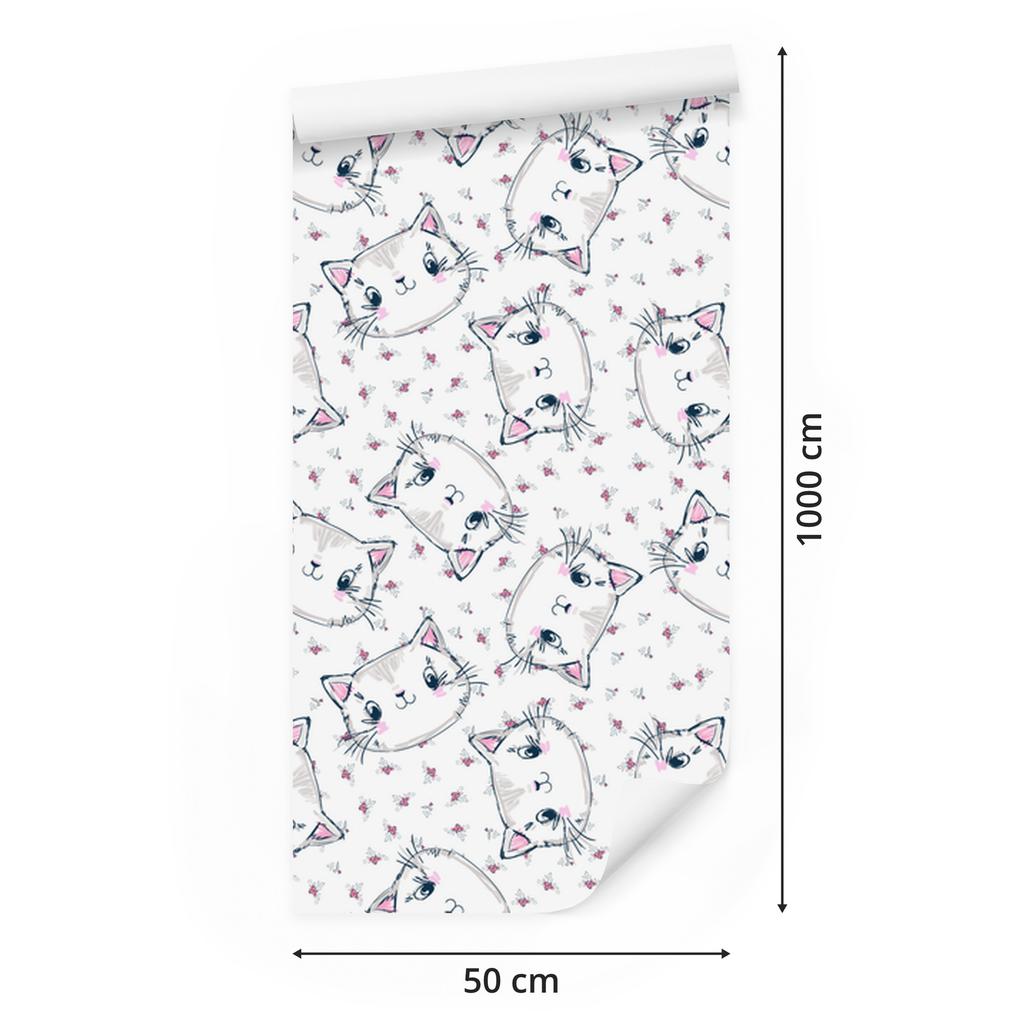 Kittens and Flowers Wallpaper for Living Room and Bedroom 50x1000