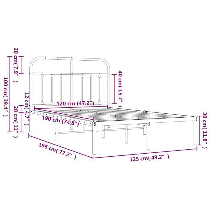 VidaXL Metal Bed Frame with Black Headboard 120x190 Cm 352575