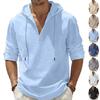 Herren Hemden Kapuze Einfarbig Herbst Langarm Oberteile Freizeit Knöpfe Baumwolle Leinen Vintage Sommer Strandhemden Camisa Masculina