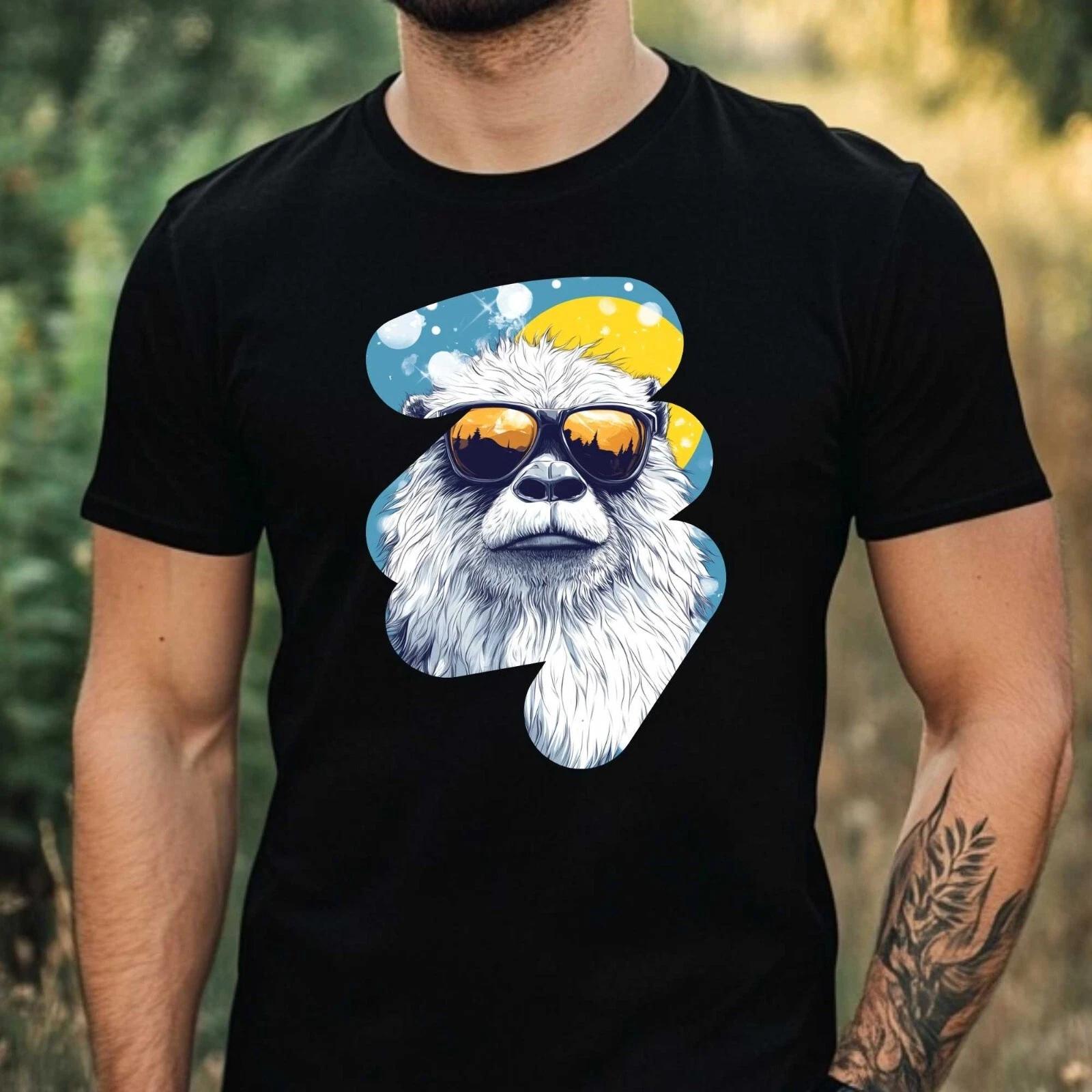 T-Shirt Herren Yeti mit Sonnenbrille Motiv Baumwolle Größe XS bis 5XL M