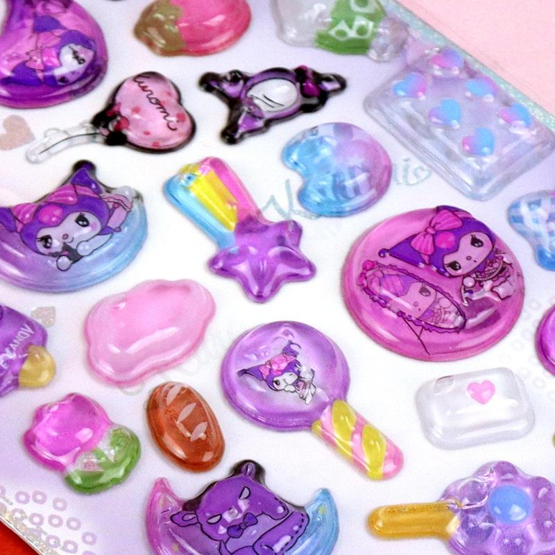 8/48pcs Cartoon Characters Creative 3d Relief Stickers Waterproof Cute Decorative Stickers Cartoon Crystal Stickers Wholesale