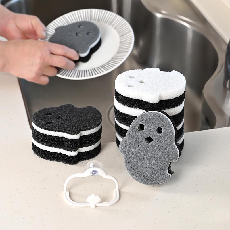 

Adorable Ghost Sponge: Two-Sided Bathroom Scrubber for Toilets, Sinks, and Tubs 3 pieces/pack (without storage rack)