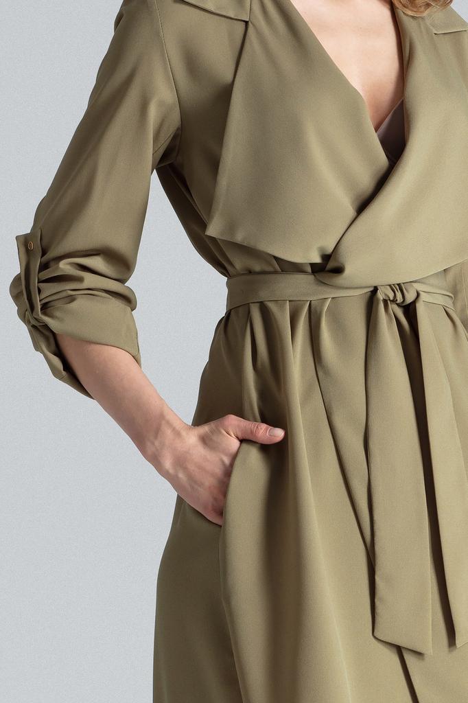 Olive Wrap Dress with Belt and Long Sleeve - M464 Size Xl