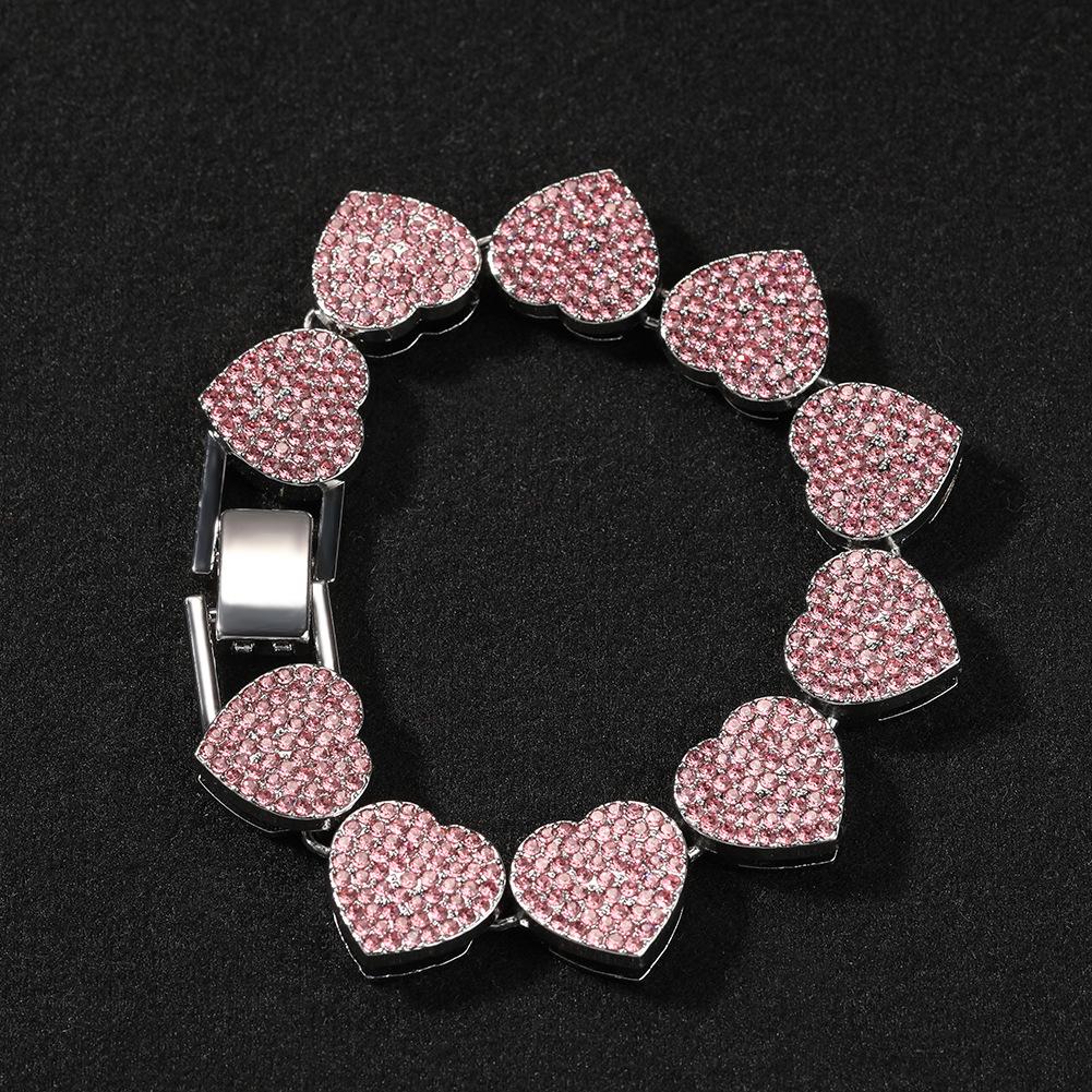 Fashion Versatile Pink Diamond Alloy Bracelet Simple Geometric Love Bracelet Women's New Hipster Hip-hop Jewelry