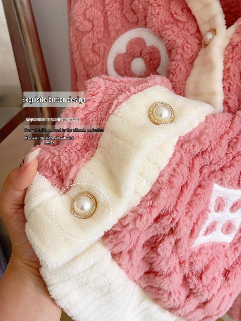 Einfarbiges Damen-Jacquard-Shu-Baumwollfleece-Pyjama-Set - Warm, dick, langärmelig, Homewear für Herbst und Winter.