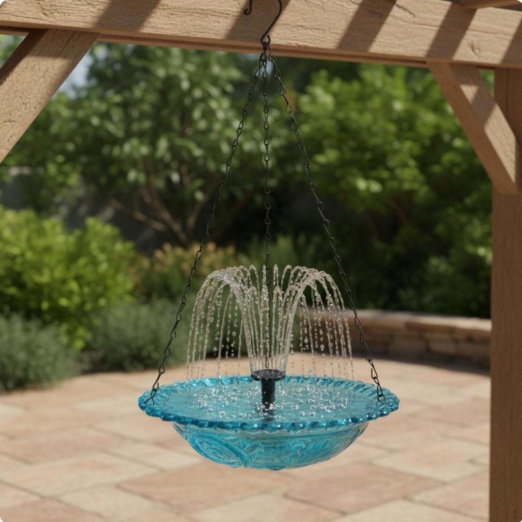 Hanging Solar Bird Bath Attracts Birds Powered Water Feature Decorative for Yard,