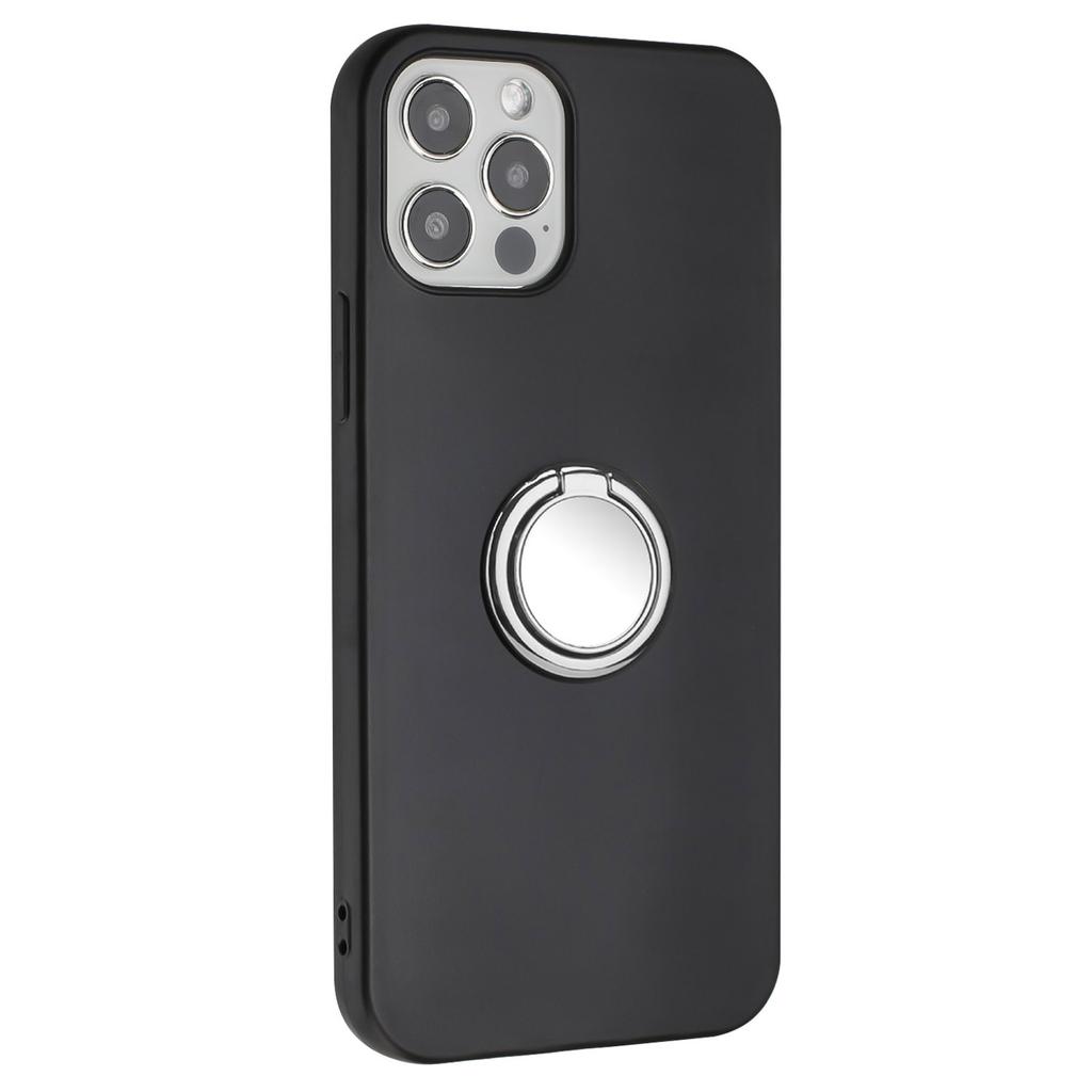 For iPhone 12 Pro Max 6.7 Inch Matte Shell,TPU Cover Mobile Phone Case with Ring Holder Kickstand