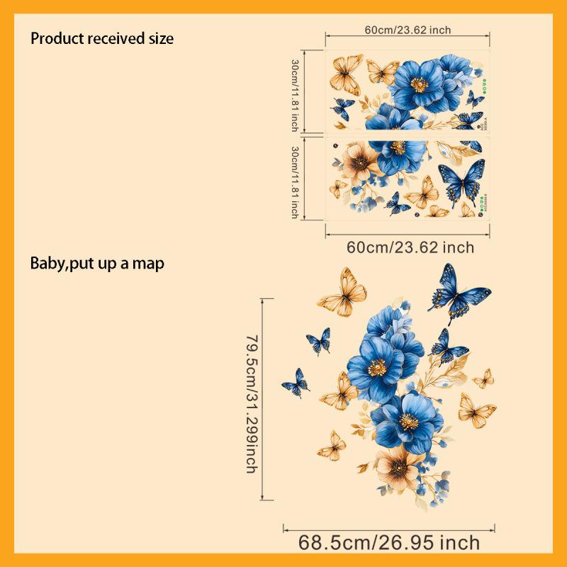 

Self Adhesive Waterproof Blue Flower Butterfly Wall Sticker for Bathroom Glass Home Decoration Creative Design 30x60cm*2 синий