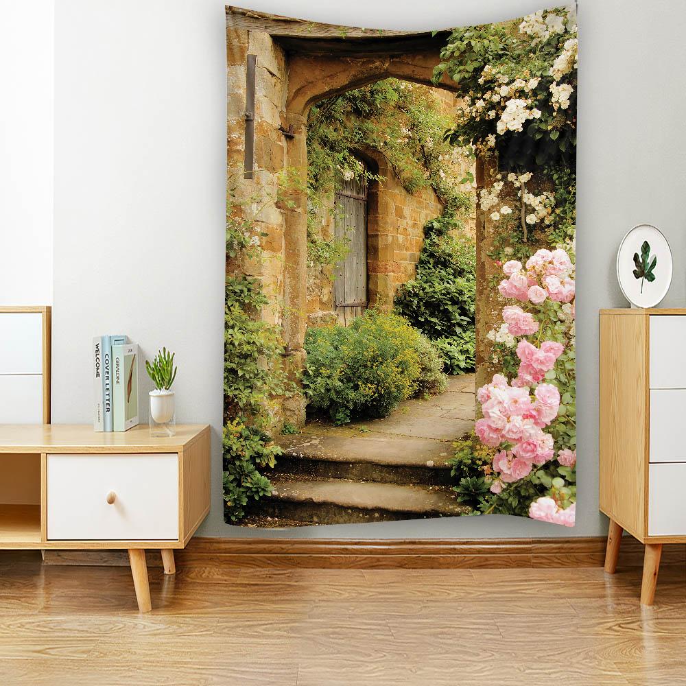 Home Decoration Tapestry Wall-Mounted Retro Landscape Printed Fabric Background Cloth Bohemian Aesthetic Room Decoration