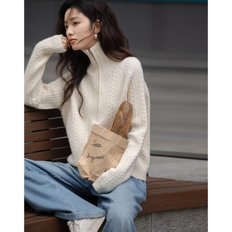 Demana Women s Casual Round Neck Cable Knit Sweater L