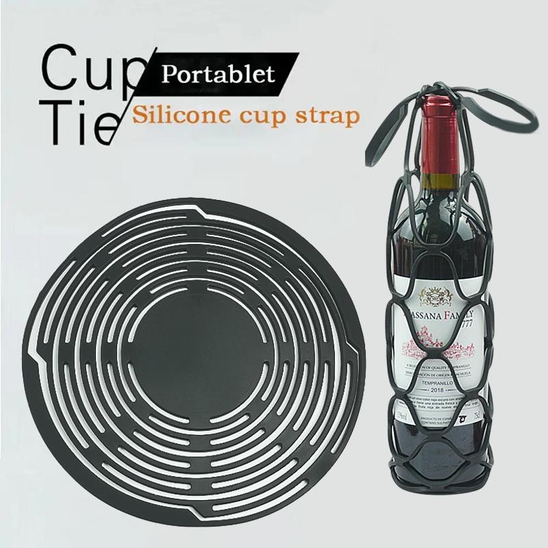 Washable Silicone Wine Bottle Storage Bag Reusable Water Bottle Tote Bags Cup Mat Wine Bottle Mesh Basket For Picnic Organizer