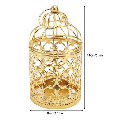 2 Pcs Bird Cage Candle Holder Vintage Exquisite Elegant Hollow Out Pattern Metal Candlestick for Party Decoration Gold