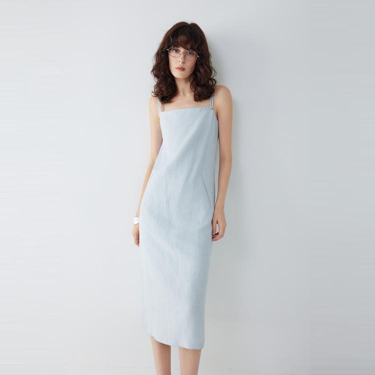 ELLE French Elegant Linen Fashionable Solid Color A-Line Long Dress Sleeveless Tank Dress Women Dresses EL51980