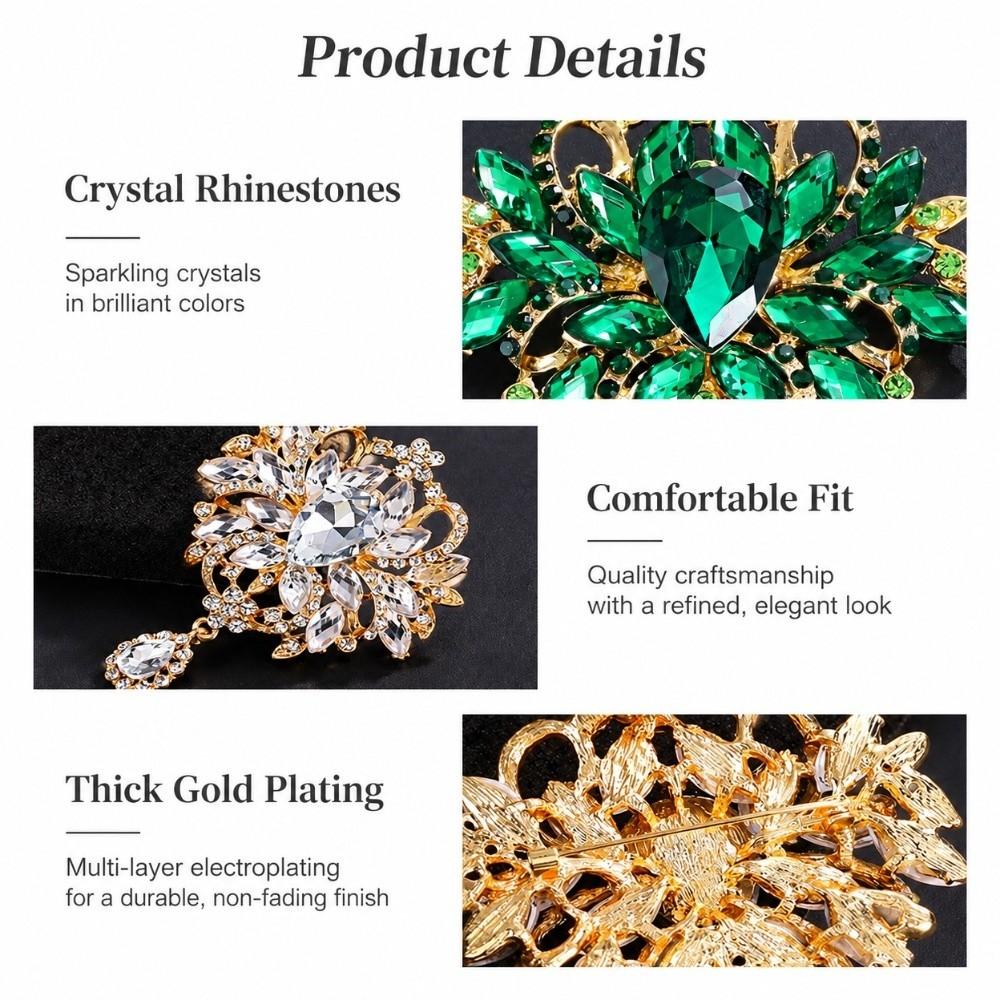 Large Crystal Rhinestone Brooch Water-drop Dangle Brooch Elegant Crystal Brooch Evening Gown