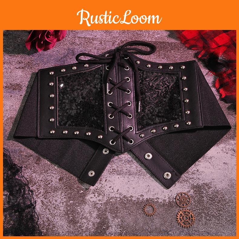 Spitze Taillenband Abdeckung Metallschnalle Bindeseil Elastische Taille Schwarz Dunkles Thema