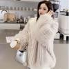 Autumn Winter Hairy Shaggy Soft Thick Warm Faux Fur Coat Women with Hood Fluffy Jacket Fake 2 Piece Clothes
