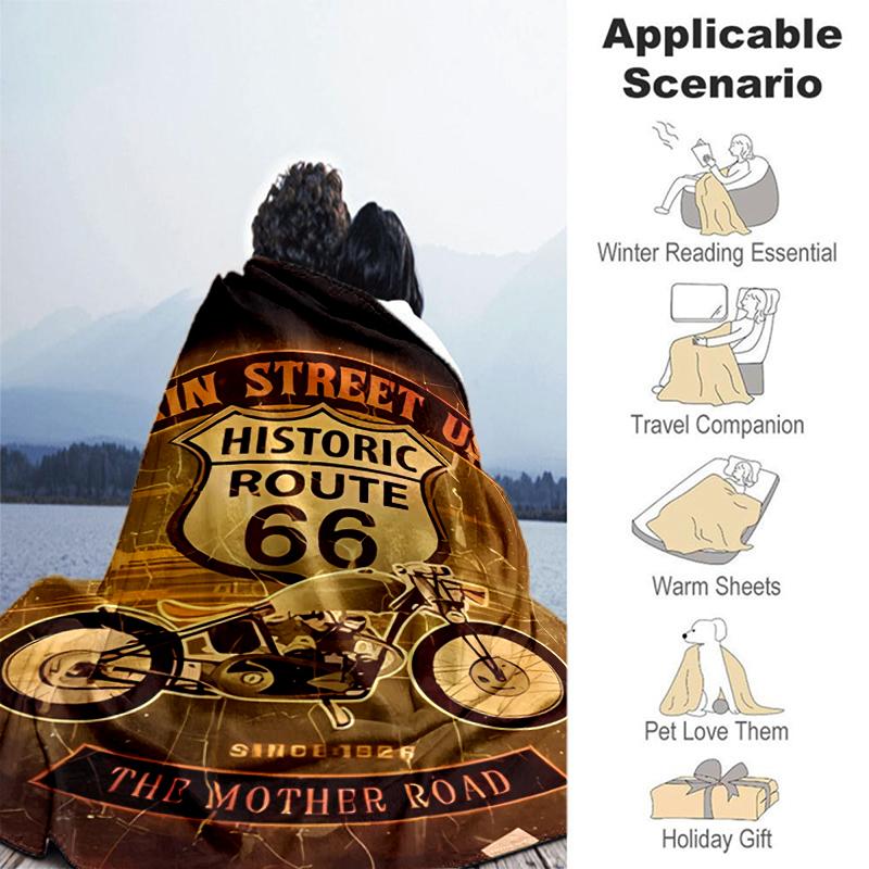 1pc Blanket U.S. Route 66(1) Print Design, Lightweight Blanket for Sofa, Bed- Soft &Warm, Gift for All Seasons like Christmas, Halloween