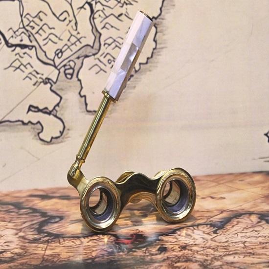 Robocze Mosiężne Lornetka Operowa, Luneta Dwururkowa, Piękny Mosiądz Masa Perłowa La Dauphin Paryż, Prezent Świąteczny