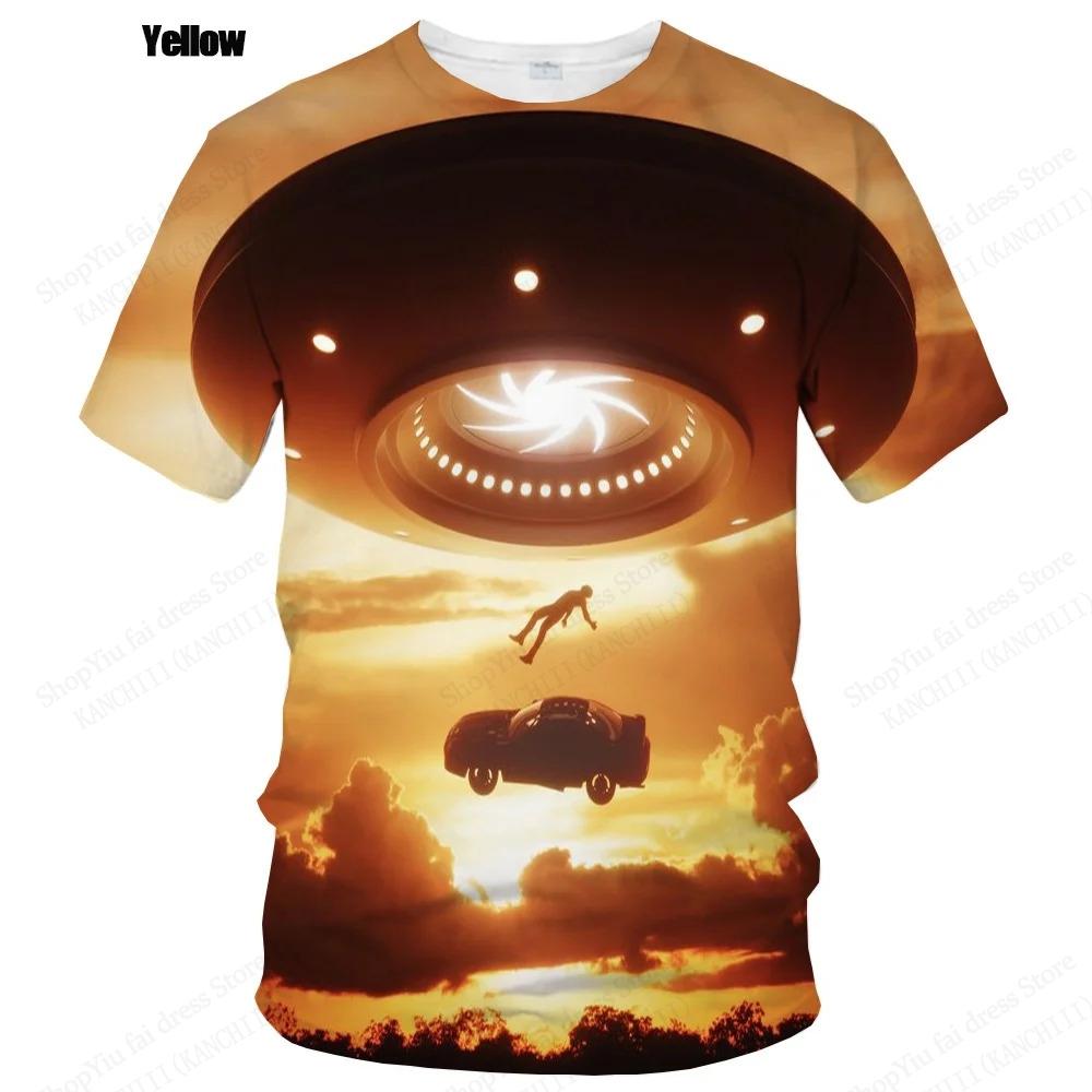 Summer UFO Alien 3d Print T-shirt Men Fashion Casual O-Neck Short Sleeve Tshirt Funny Mysterious Spaceship Tops Tees Men Clothes