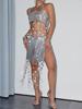 European & American Hot Selling Metal Sequin Sling Backless Women's Party Set 23883