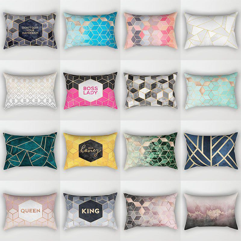 Soft And Comfortable Peach Skin Rectangle Pillow Case With Chic Geometric Marble Print For Home Styling