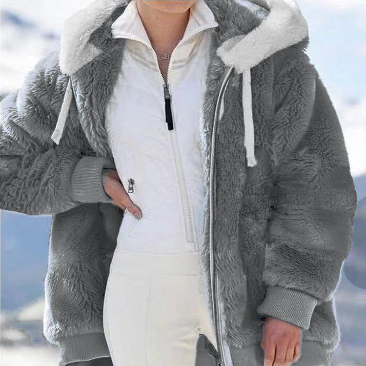 

Warm Plush Hooded Jacket Women Loose Multicolor Winter Autumn XXXXXL шифер сірий колір