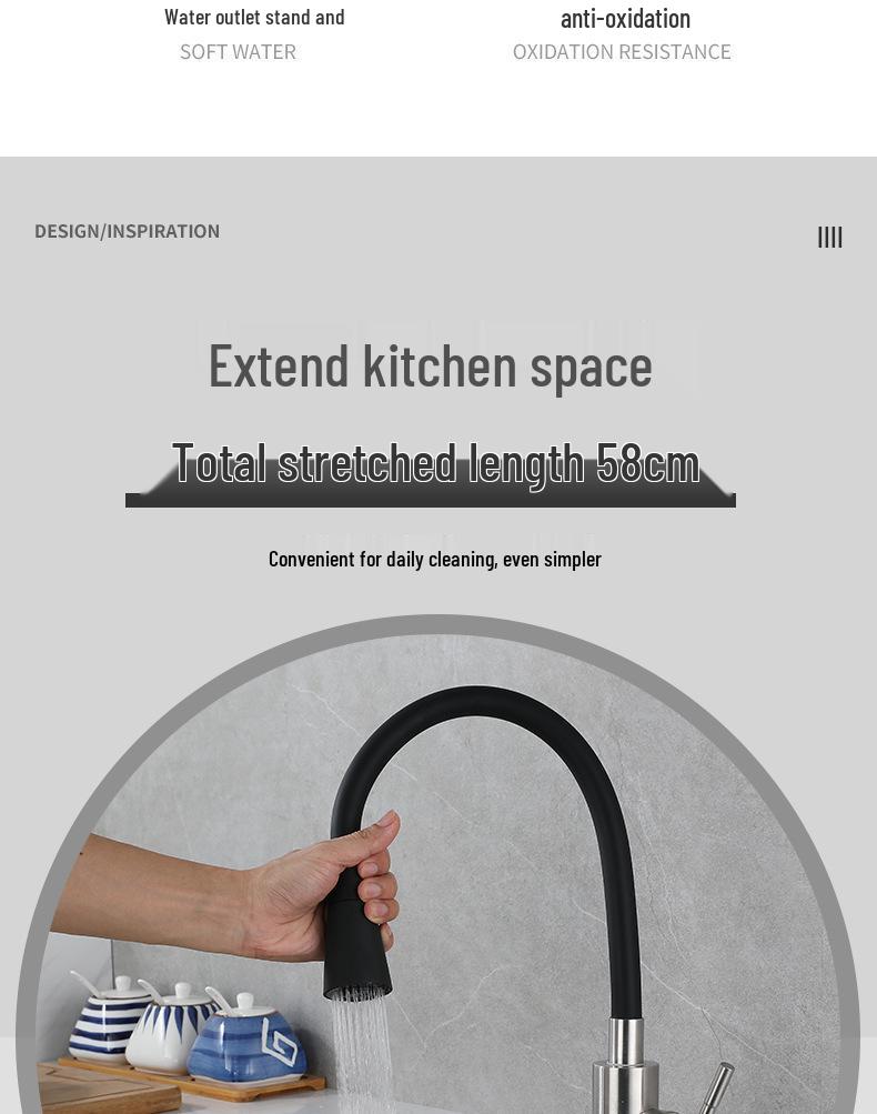 Hot Selling Kitchen Faucet: Silicone Flexible Hose, 360° Rotating Stainless Steel, Cold and Hot Water