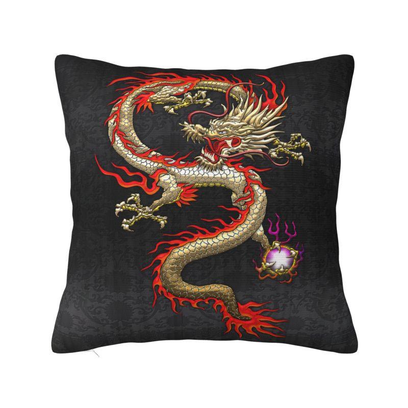 Custom Gold Chinese Dragon Totem Cushion Cover 40x40cm Tradition Asian Mythology Velvet Nordic Pillows for Sofa