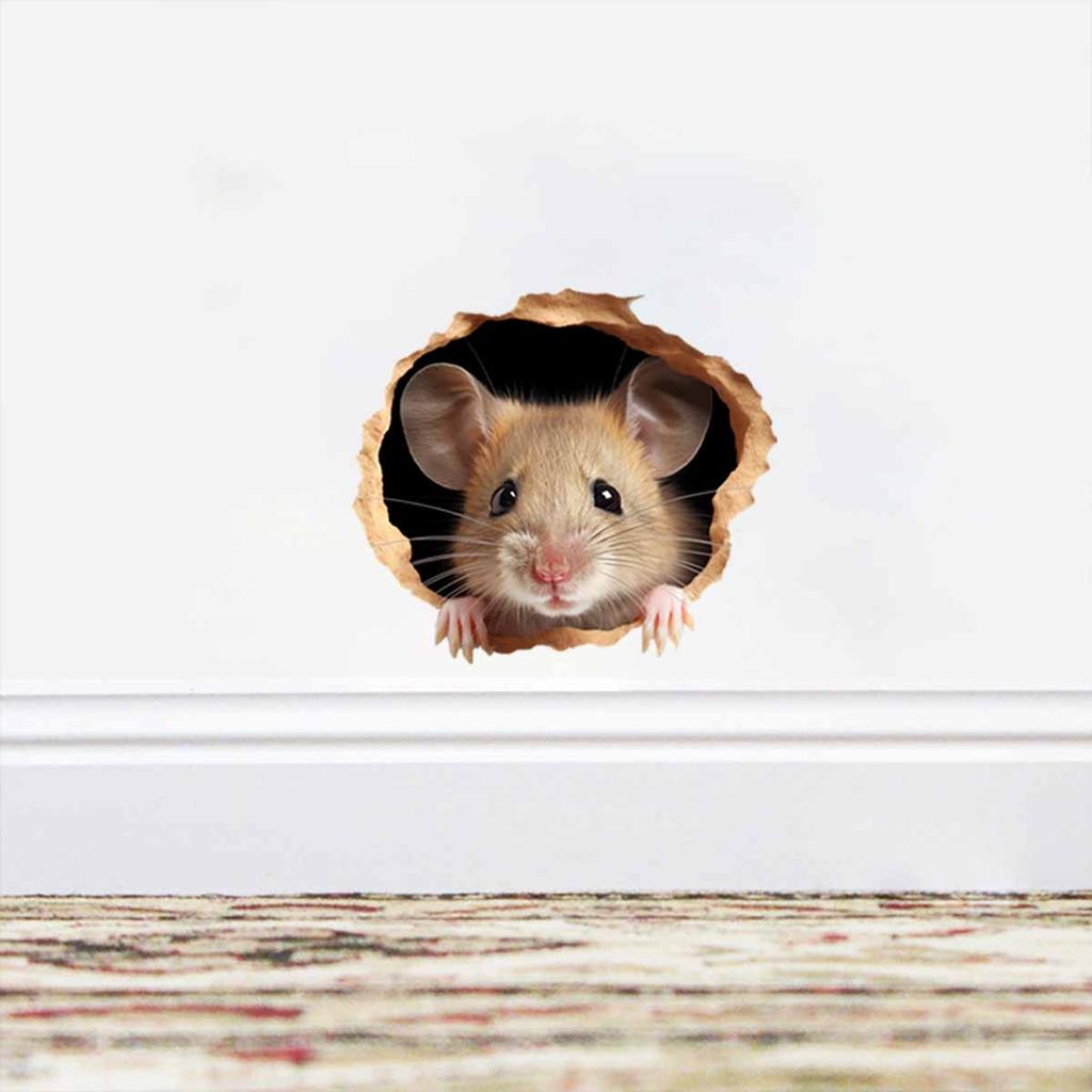 1PC Creative Mouse Hole Wall Sticker a Cute Mouse Design That Peeks Through a Hole Used for Fun Home Decoration in Living Room