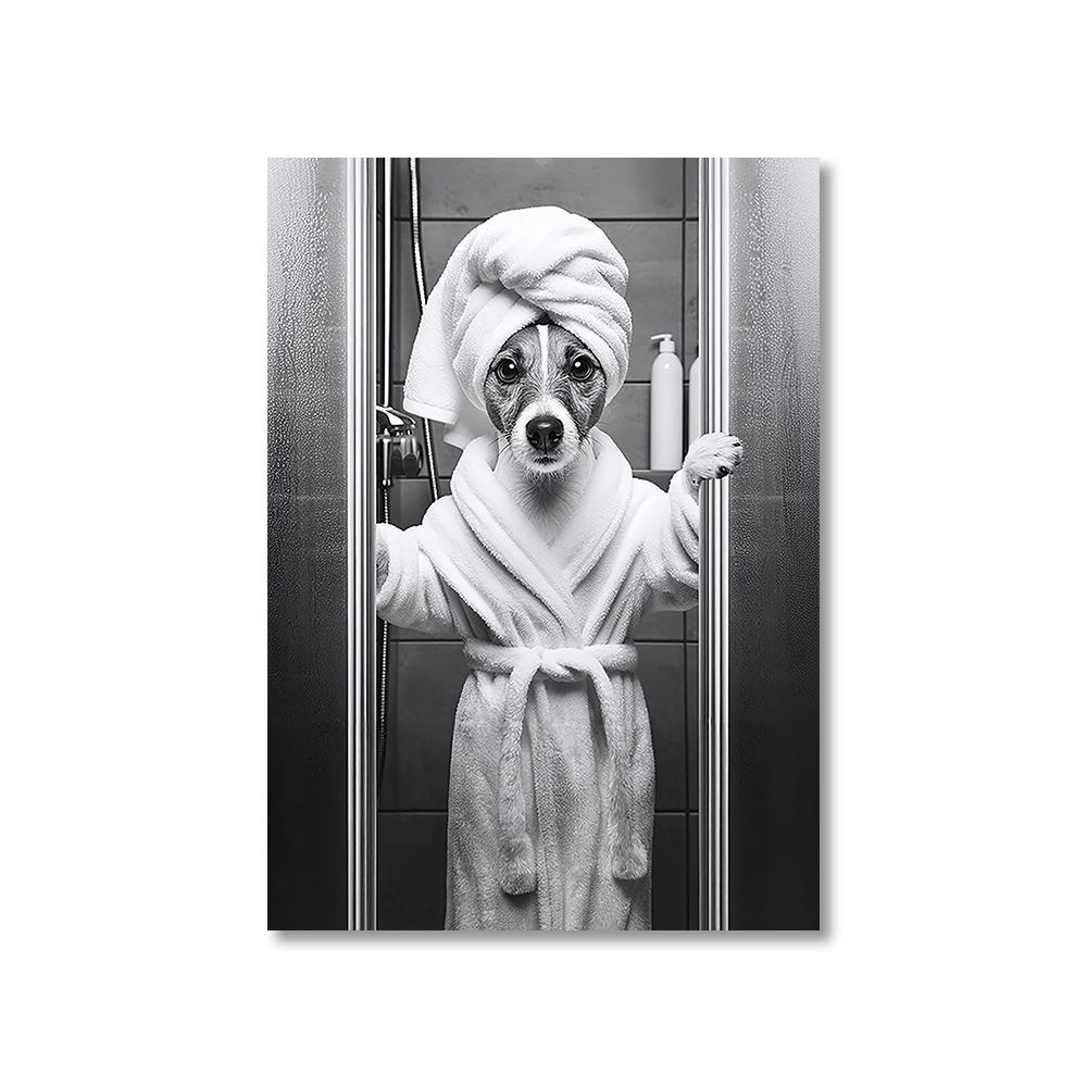 1PC Unframed Funny Pet Dog in Toilet Reading Newspaper Play Canvas Painting Animal Pictures Wall Art for Home Bathroom Decor