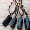 Fashion Black Tourmaline Stone Pendant with Rope Faux Gem Specimen Birthday Gift