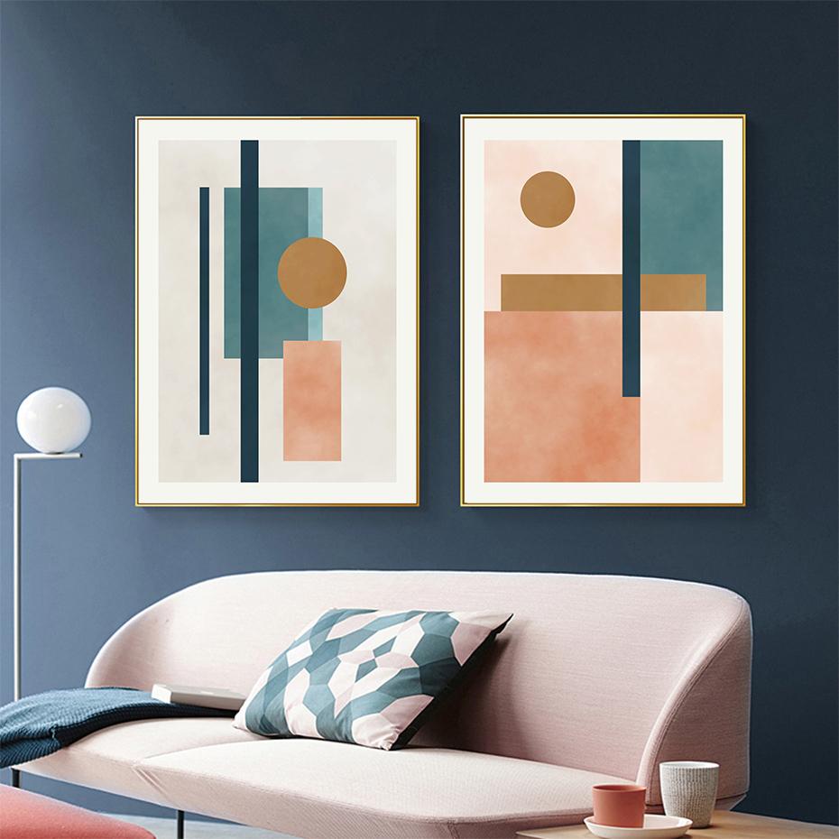 Abstract Beige Pink Blue Geometric Canvas Painting Wall Art Posters Prints Picture Living Room Home Decoration No Frame