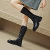 Autumn and Winter Round Head Medium Heel Large Size Fashion Boots Women's Square Heel Solid Color Side Zipper Thick Bottom Non-slip New Round H